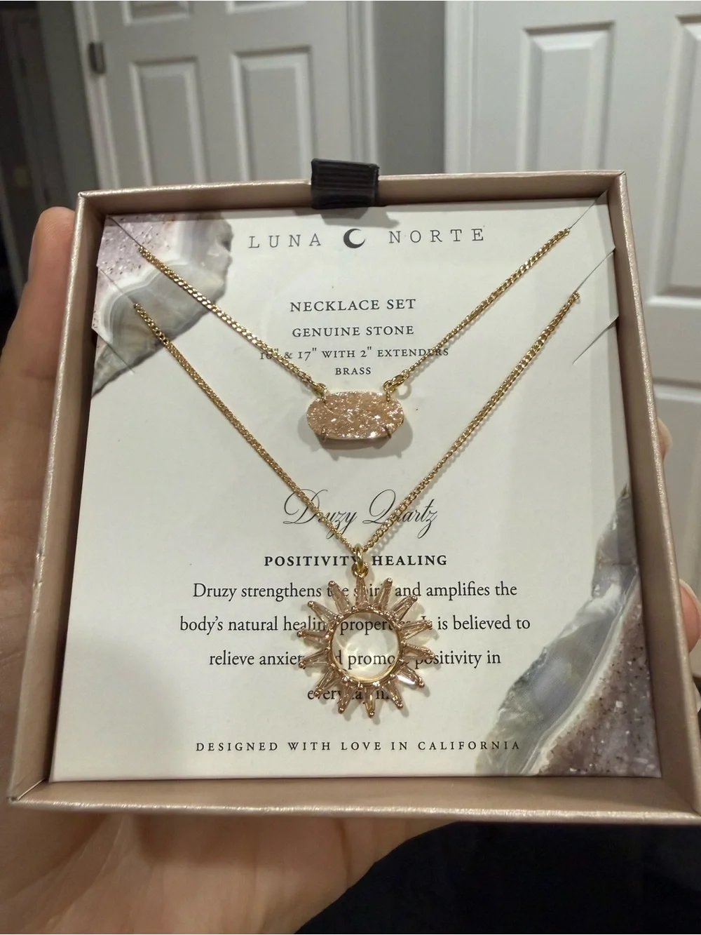 Luna Norte Gold Druzy & Sun Layered Necklace Set